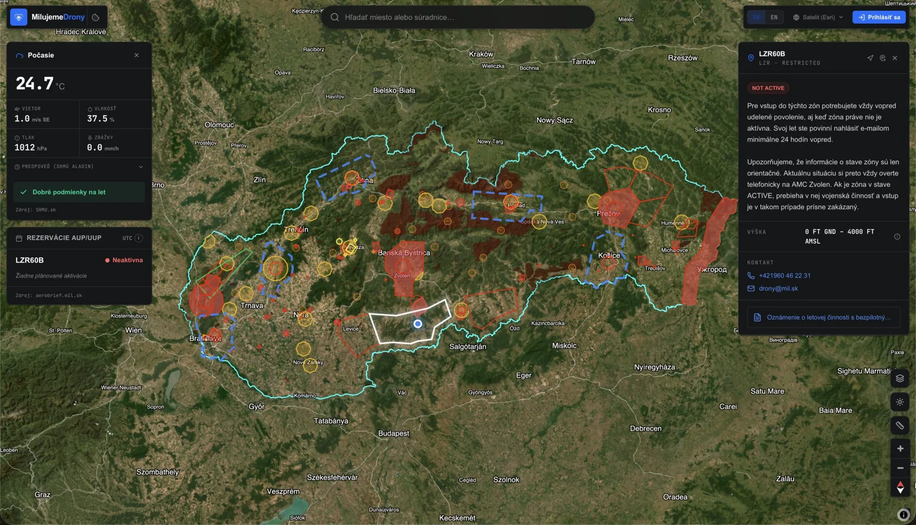 Webová mapa letových zón MilujemeDrony